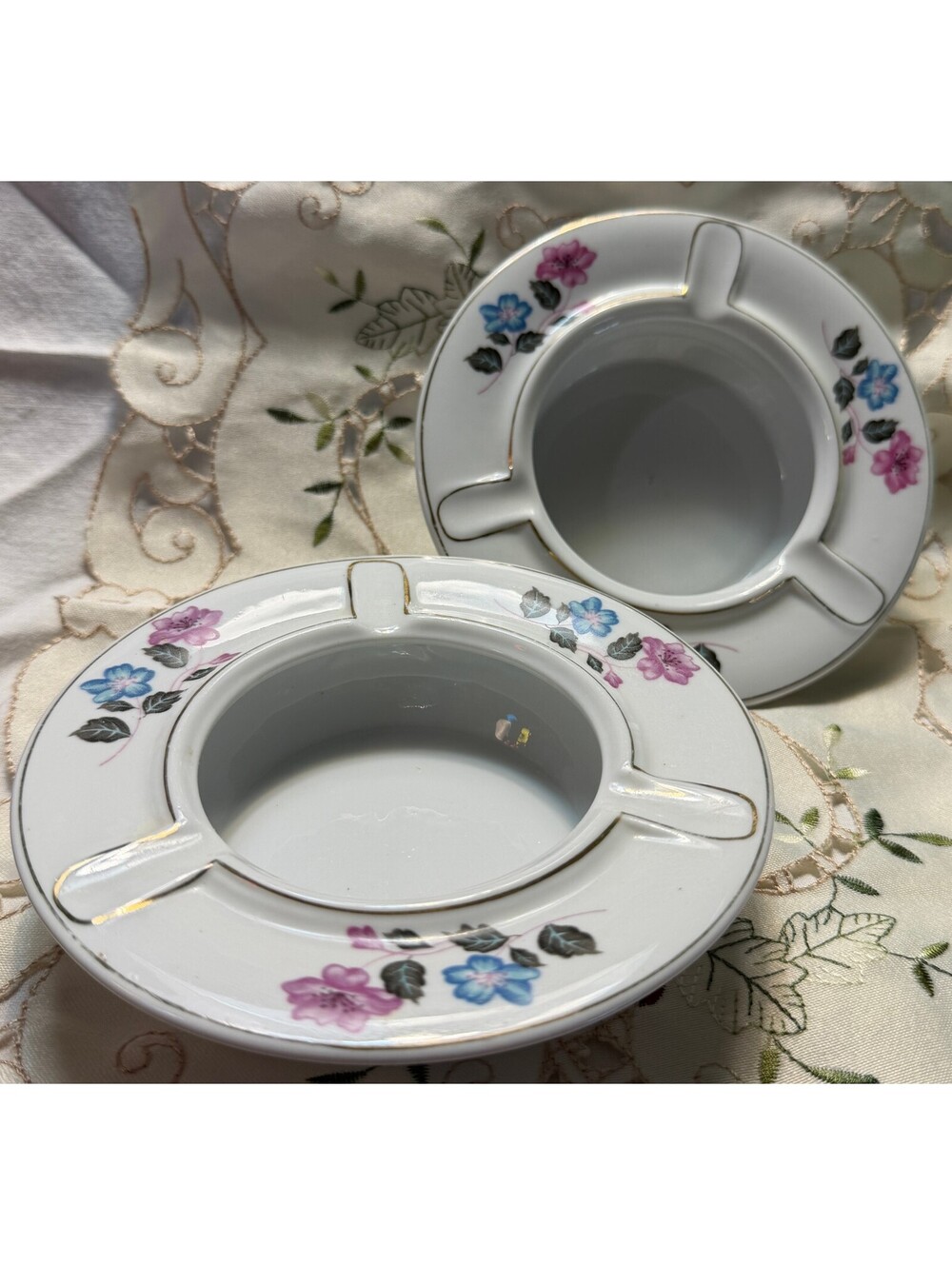 ASHTRAYS Tientsin Homer Laughlin Vintage Floral Ceramic Ashtrays - Set of 2